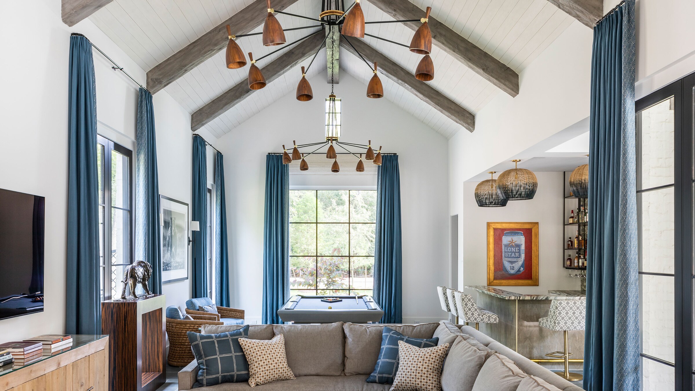 Vaulted tongue-and-groove ceiling with warm wood tones and exposed beam craftsmanship